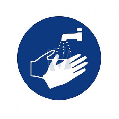 Pictogramsticker handen wassen blauw